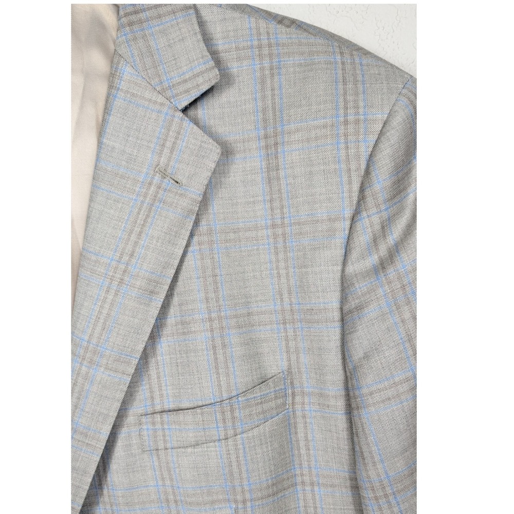 Blujacket Mens 48R Blue Plaid Regular Fit‎ Reda Wool Blazer Sportcoat